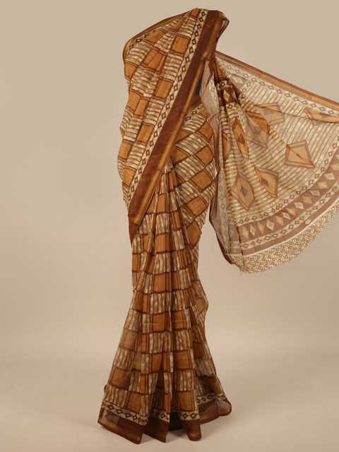 

Pothys Mustard & Brown Printed Saree
