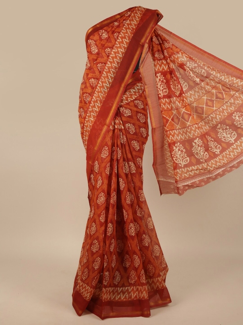 

Pothys Rust & White Ethnic Motifs Printed Saree