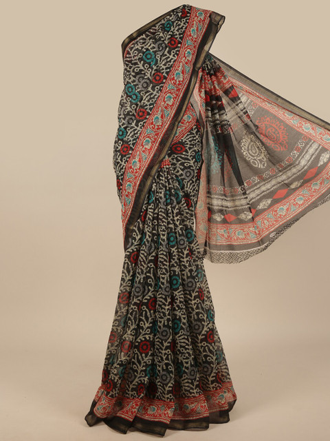 

Pothys Black & White Floral Cotton Blend Saree
