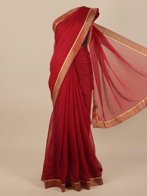 

Pothys Red & Gold-Toned Poly Chiffon Saree