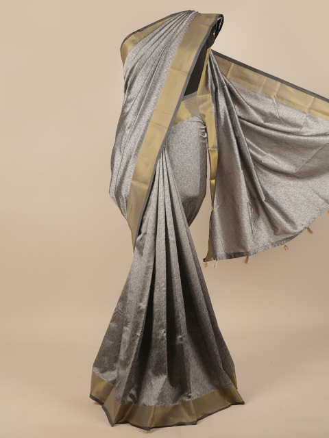 

Pothys Grey & Gold-Toned Woven Design Jute Silk Saree