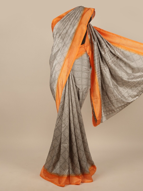 

Pothys Grey & Yellow Cotton Blend Dabu Saree