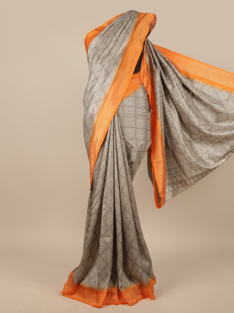

Pothys Grey & Orange Cotton Blend Saree