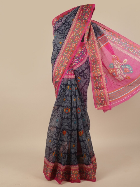 

Pothys Navy Blue & Pink Ethnic Motifs Printed Saree