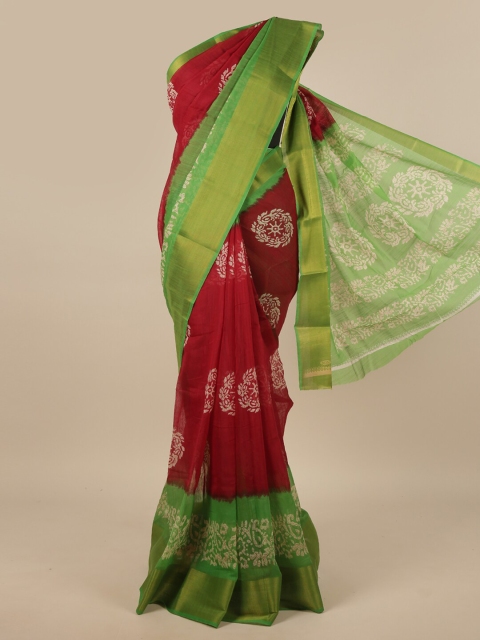 

Pothys Maroon & White Floral Cotton Blend Saree