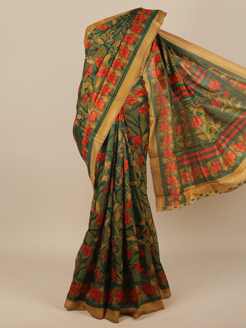 

Pothys Green & Blue Floral Jute Silk Saree