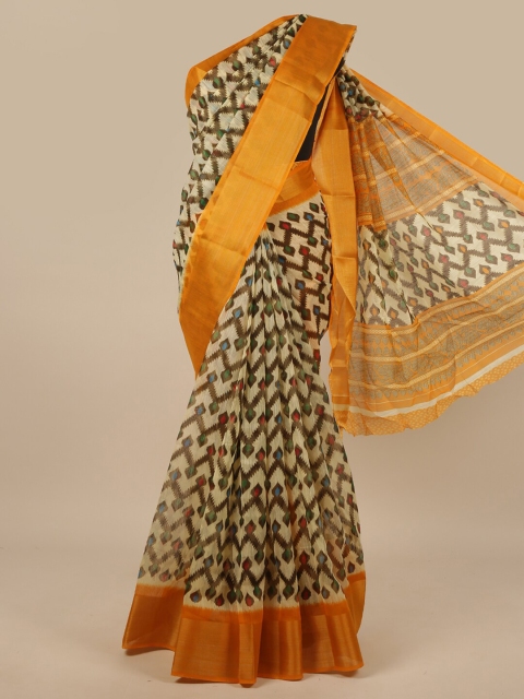 

Pothys Cream-Coloured & Brown Saree