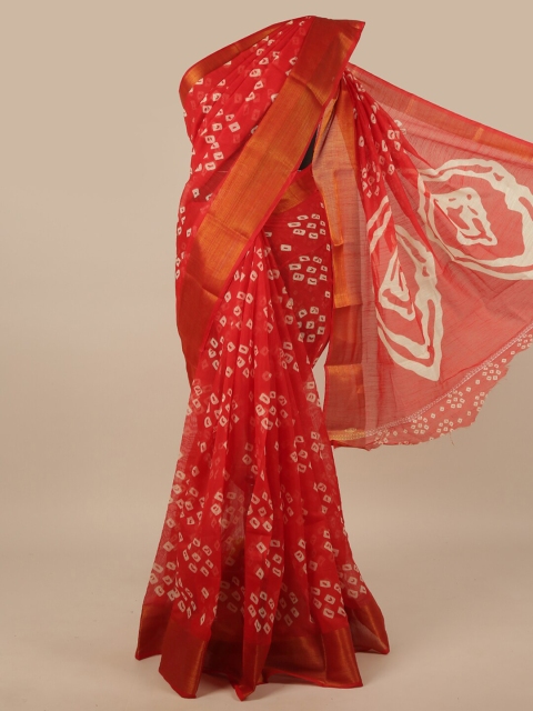 

Pothys Red Bandhani Printed Cotton Blend Saree