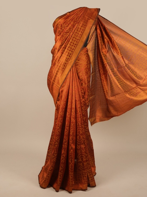 

Pothys Rust & Gold-Toned Floral Jute Silk Printed Saree