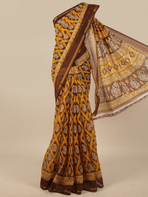 

Pothys Brown & Yellow Zari Saree