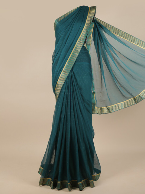 

Pothys Green & Gold-Toned Striped Saree