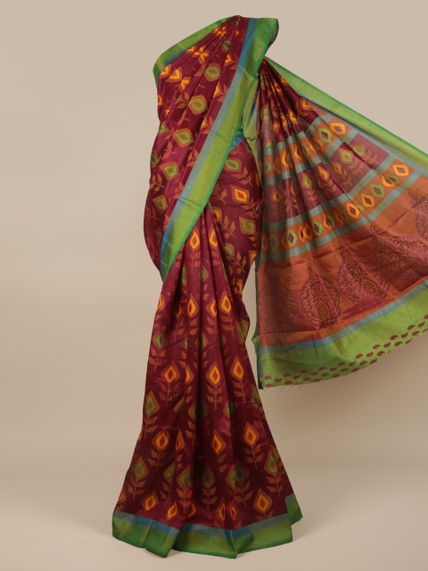 

Pothys Purple & Yellow Floral Jute Silk Saree