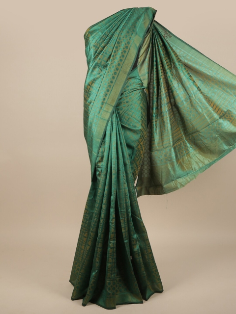 

Pothys Green & Gold-Toned Woven Design Jute Silk Saree