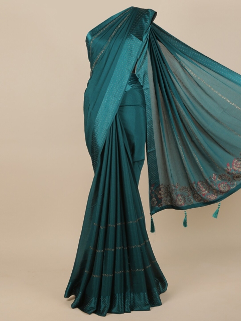 

Pothys Teal & White Embellished Beads and Stones Saree