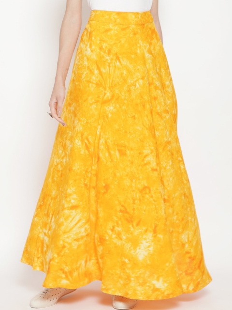 

Luni Women Yellow Dyed Flared Maxi Skirt