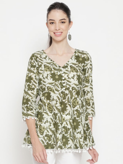 

Luni Green & Cream-Coloured Printed CottonTunic