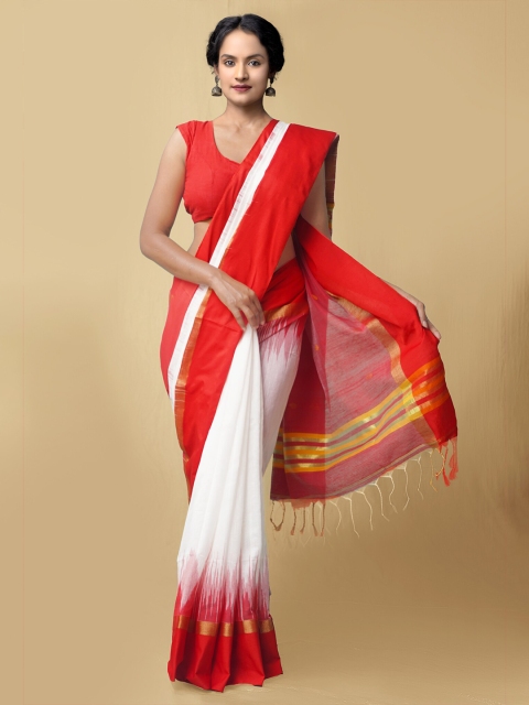 

Unnati Silks White & Red Woven Design Pure Linen Jamdani Saree