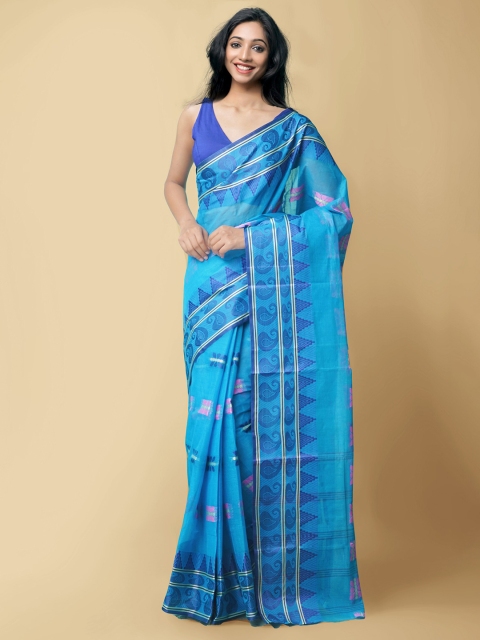 

Unnati Silks Women Blue Pure Bengal Tant Cotton Saree