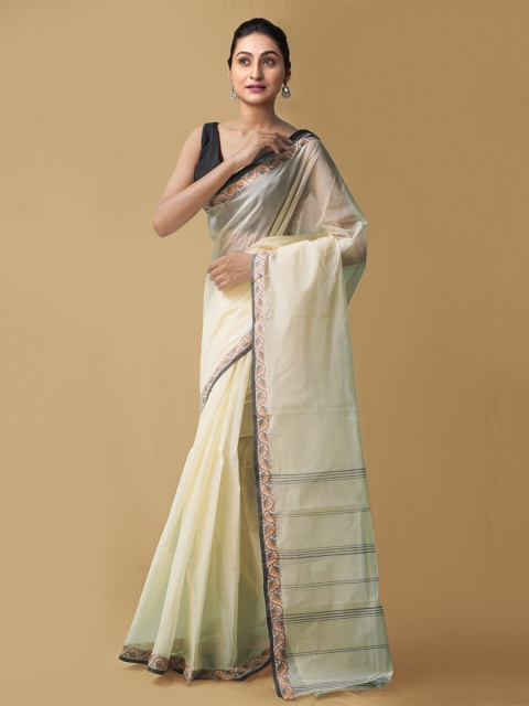 

Unnati Silks Cream-Coloured & Grey Woven Design Pure Cotton Taant Saree