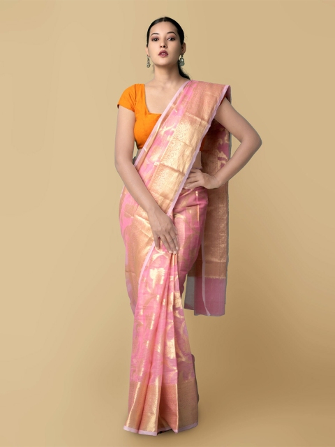 

Unnati Silks Women Pink Pure Kota Banarasi Sustainable Saree