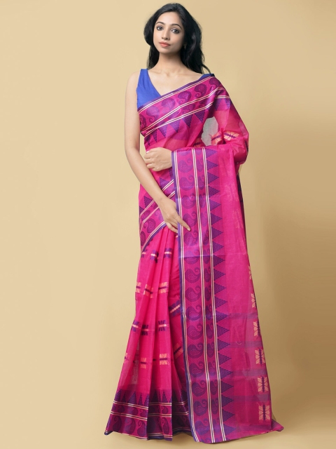 

Unnati Silks Women Pink & Purple Pure Handloom Bengal Tant Cotton Sustainable Saree