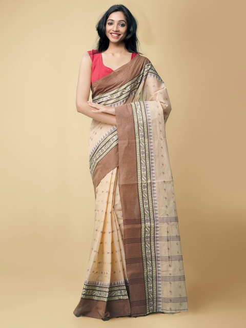 

Unnati Silks Brown & Green Woven Design Pure Cotton Taant Saree