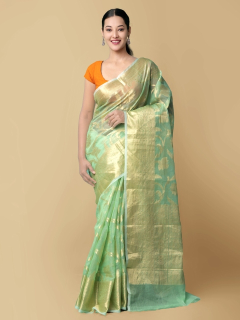 

Unnati Silks Women Green & Gold-Toned Pure Kota Banarasi Sustainable Saree