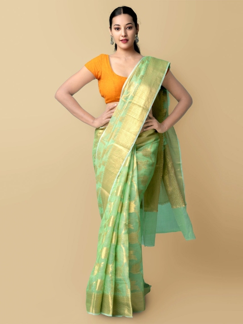 

Unnati Silks Women Green & Gold Pure Kota Banarasi Sustainable Saree