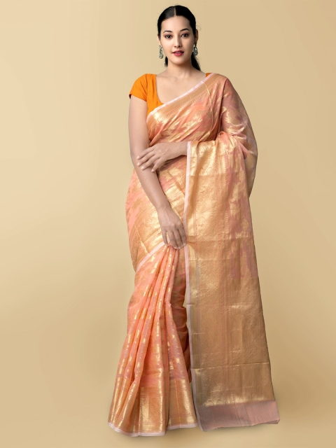 

Unnati Silks Women Peach-Coloured & Gold-Toned Pure Kota Banarasi Sustainable Saree