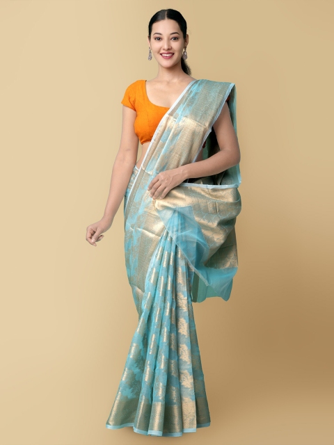 

Unnati Silks Women Blue & Gold-Toned Pure Kota Banarasi Sustainable Saree