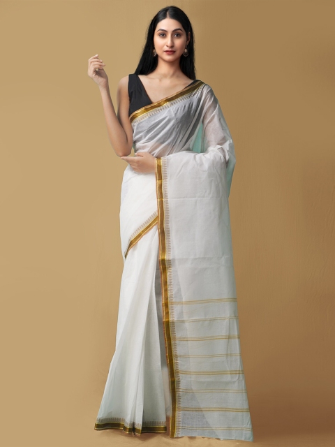 

Unnati Silks Women Cream & Gold-Toned Pure Handloom Bengal Tant Cotton Sustainable Saree