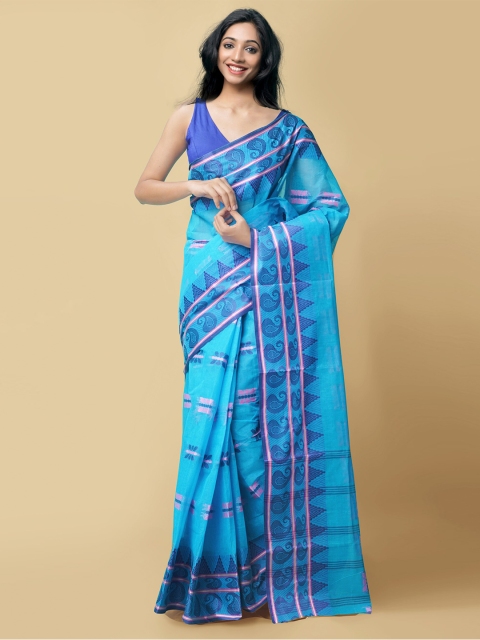 

Unnati Silks Blue & Pink Pure Cotton Taant Saree