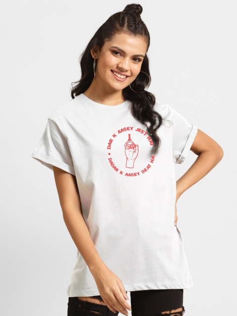 

Bewakoof Women White Local Train Motivation Printed Boyfriend T-Shirt