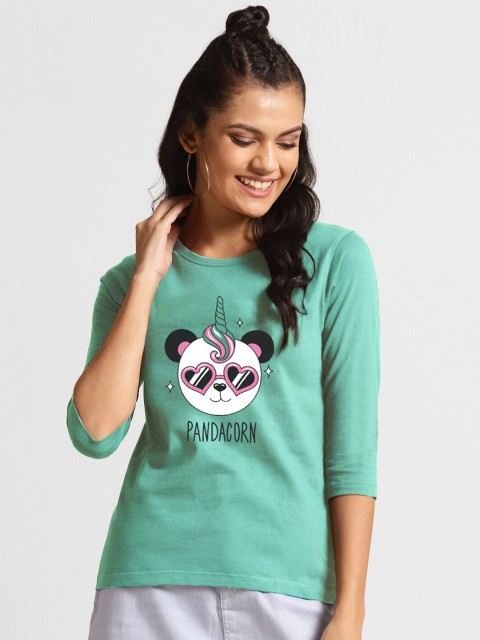 

Bewakoof Women Green Pandacorn Printed T-shirt
