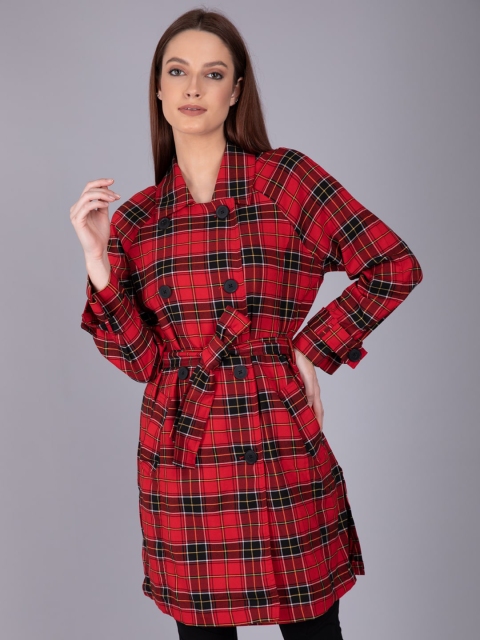 

Madame Women Red & Black Checked Tie-Up Shrug