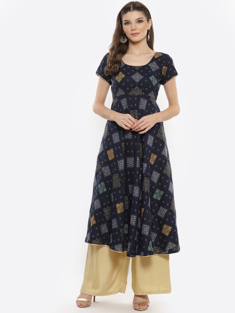 

Luni Women Navy Blue Printed Anarkali Kurta