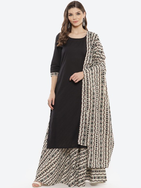 

Luni Women Black Ethnic Motifs Pure Cotton Kurta with Skirt & With Dupatta
