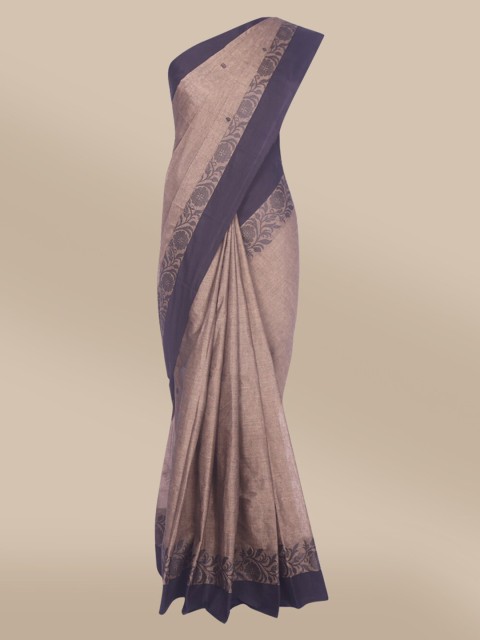 

The Chennai Silks Grey & Blue Ethnic Motifs Pure Cotton Fusion Chettinad Saree