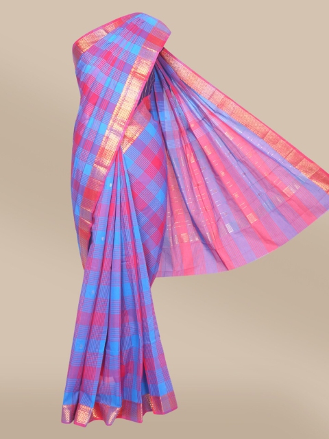 

The Chennai Silks Blue & Pink Checked Pure Cotton Chettinad Saree
