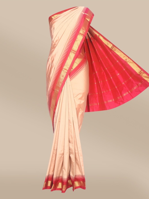 

The Chennai Silks Beige & Gold-Toned Woven Design Pure Silk Fusion Saree