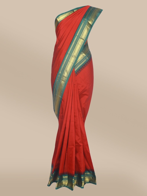 

The Chennai Silks Maroon & Green Woven Design Zari Pure Silk Fusion Saree