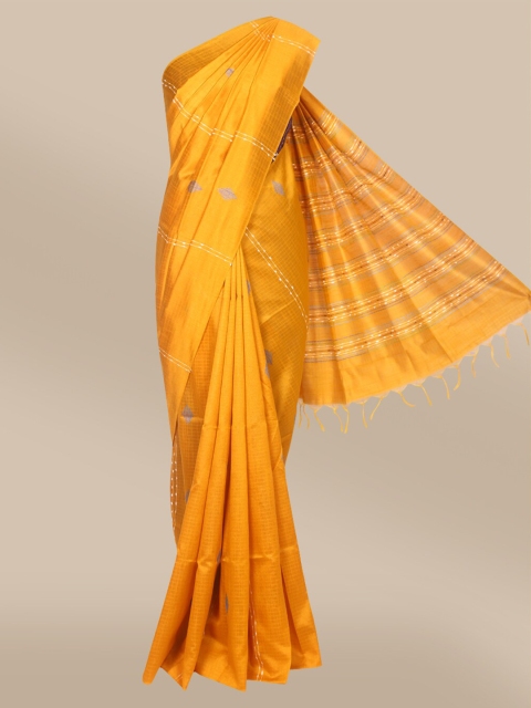 

The Chennai Silks Mustard & Blue Ethnic Motifs Banarasi Saree
