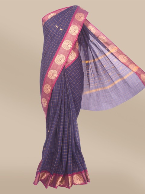 

The Chennai Silks Black & Pink Checked Pure Cotton Fusion Chettinad Saree
