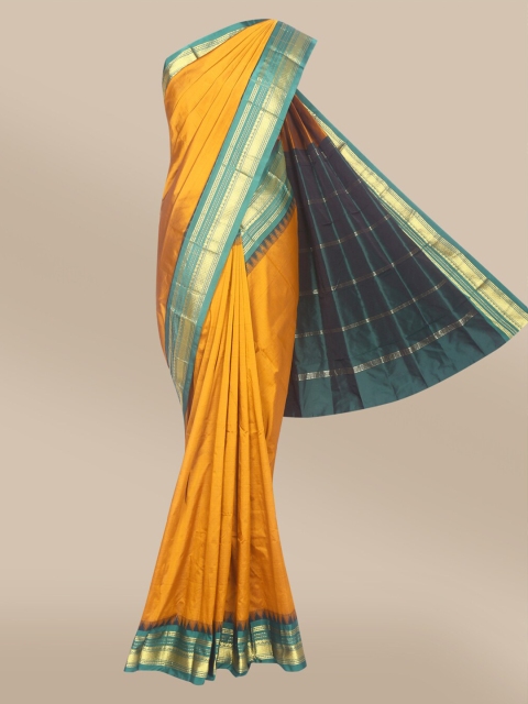 

The Chennai Silks Women Mustard Woven Design Kadiyal Silk Saree
