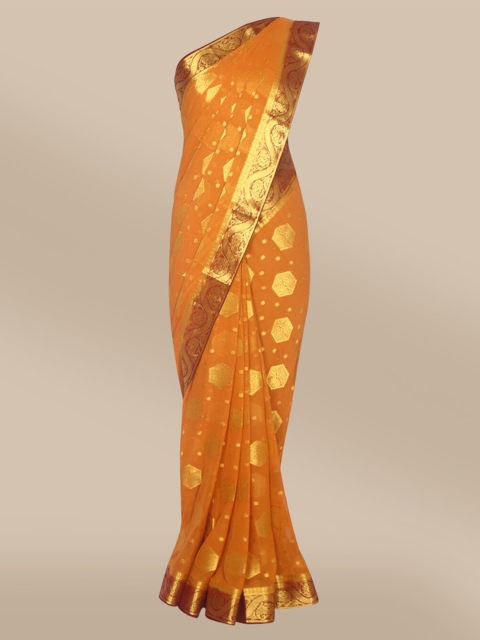 

The Chennai Silks Mustard & Gold Woven Design Fusion Mysore Silk Saree