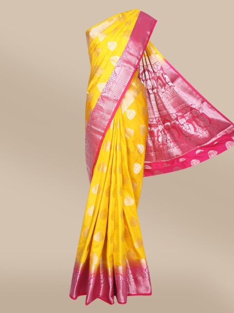 

The Chennai Silks Yellow & Pink Woven Design Zari Fusion Saree