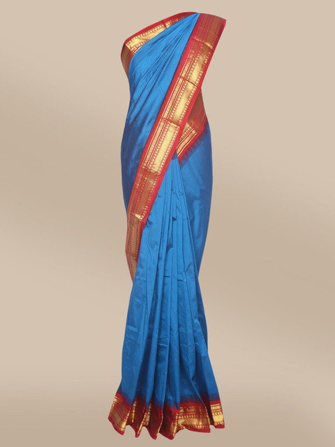 

The Chennai Silks Blue & Red Pure Silk Zari Saree