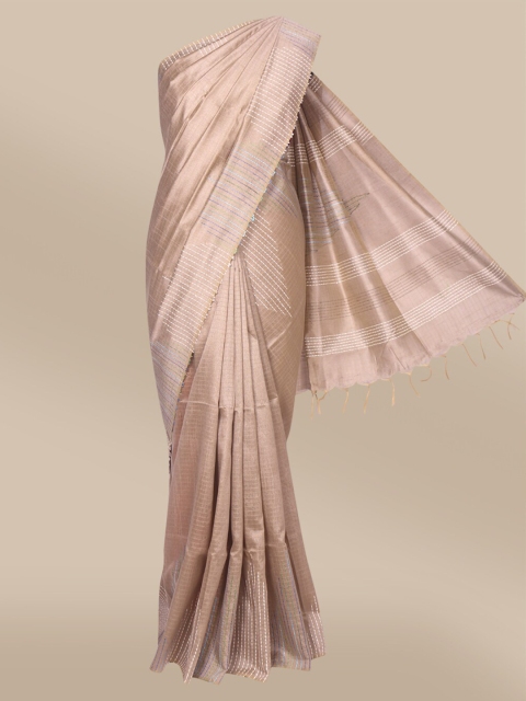 

The Chennai Silks Brown & White Striped Fusion Banarasi Saree