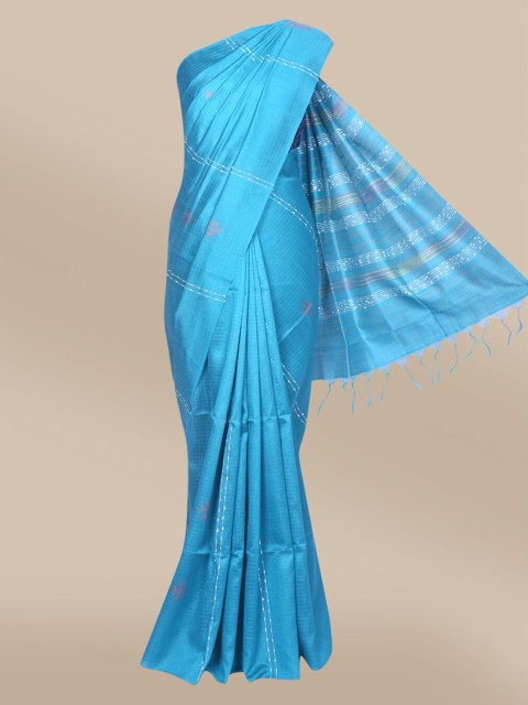 

The Chennai Silks Turquoise Blue & White Ethnic Motifs Banarasi Saree