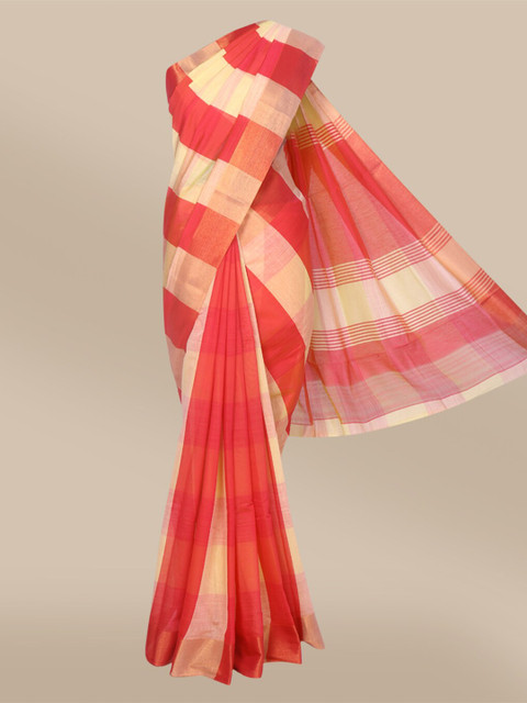 

The Chennai Silks Red & Cream-Coloured Colourblocked Saree